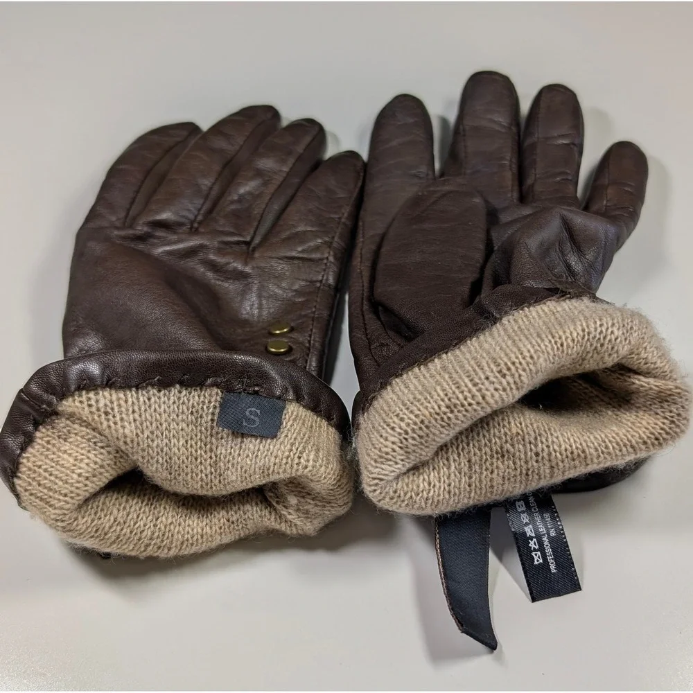 Milli‎ Smith Brown Leather Cashmere Lined Studded Gloves Womens Size Small S